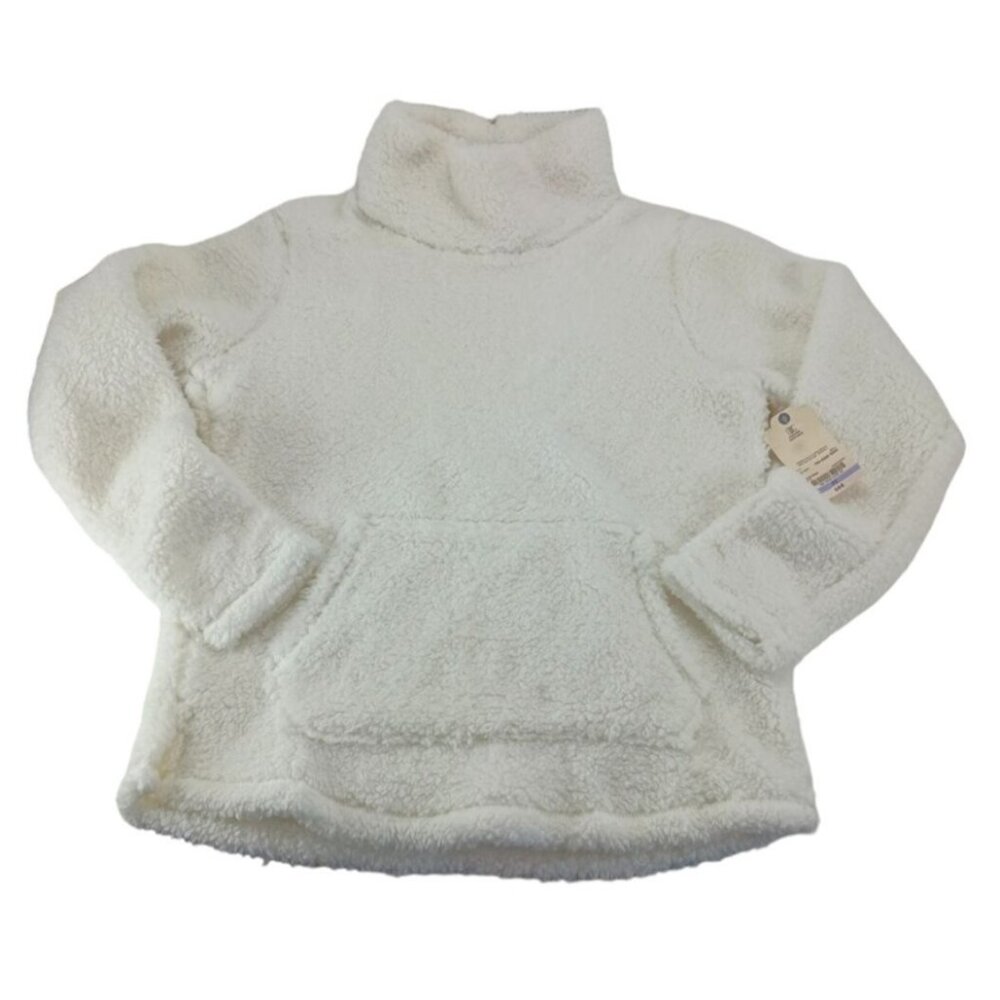 St. John's Bay Faux Fur Sherpa Pullover Long Sleeve Women Sweater White